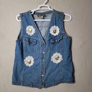 Baccini Embellished Denim Vest Women's Plus Size 2X Western Cowgirl Country Cute